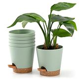 Qaobo Plantenpotten 6 stuks 5 inch zelfbewaterende plantenbakken hoge drainage bloemenpot voor binnen buitenplanten met reservoir lade en bewatering lip tuinieren plantenbak tuin bloempotten, groen