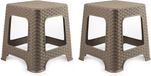 Plasticforte Tabouret de cuisine/marchepied - 2x - rotin - taupe - plastique - 33 x 33 x 30 cm