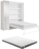 Vente-unique Lit armoire bois blanc 160 x 200 cm