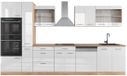 Vicco R-Line Kitchenette – 350 cm met hoge kast, WB Eik Wit hoogglans/goud power eiken