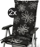 Beautissu Flores – Set van 2 Tuinkussens Hoge Rug 120x50x6 cm Zitkussen Tuinstoel UV-lichtecht Tuinstoelkussens Zwart Kussen met Print