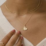 Hey Happiness Ginkgo Blad Hanger Ketting Dames 925 Zilver 18K Verguld – 41 cm + 5 cm Verstelbaar – Goud
