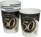 FIESTAS GUIRCA 6 wegwerpbekers voor 50 jaar (240 ml) (9 cm) – tafeldecoratie voor feestjes – ideaal voor 50-jarige feesten en evenementen – zwart, goud, wit