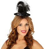 Fiestas Guirca Guirca Carnaval verkleed mini hoedje voor diverse thema's - zwart - veertjes - dames