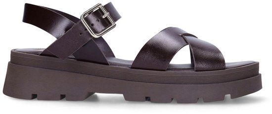 Manfield Dames Bruine Leren Sandalen Maat 42