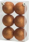 Cosy & Trendy Kerstballen - 6 stuks - Oranje - Glitters - 6 cm Diameter - Kunststof