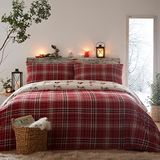 Dreams & Drapes Lodge - Derwent Check - 100% geborsteld katoenen dekbedovertrekset - 3 stuks kingsize bed maat in naturel, rood