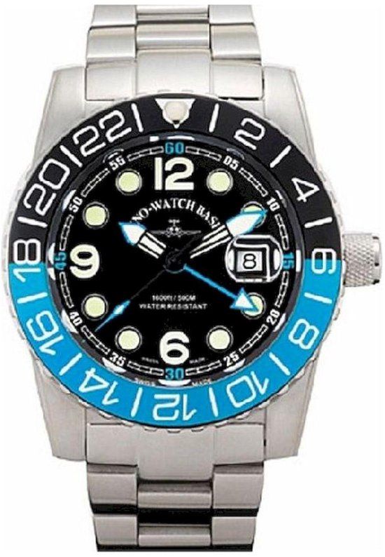 Zeno Watch Basel Herenhorloge 6349Q-GMT-a1-4M - Zilverkleurig - Zwart - Stalen band - 45 mm