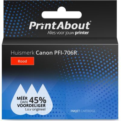 PrintAbout Huismerk PFI-706R Rood Inktcartridge voor Canon - 700ml - Compatibel