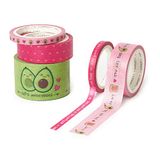 Legami - Set van 5 plakbanden van papier, Tape by Tape, Ø 4,5 cm, H max 3 cm L 5 m, avocado-thema, kleurrijk, om te lijmen, te versieren en te personaliseren