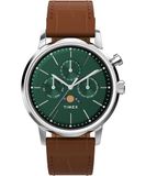 Timex Marlin 40 mm herenhorloge - Bruin lederen tweedelige band met snelsluiting, roestvrijstalen kast met groene wijzerplaat, TW2W51000