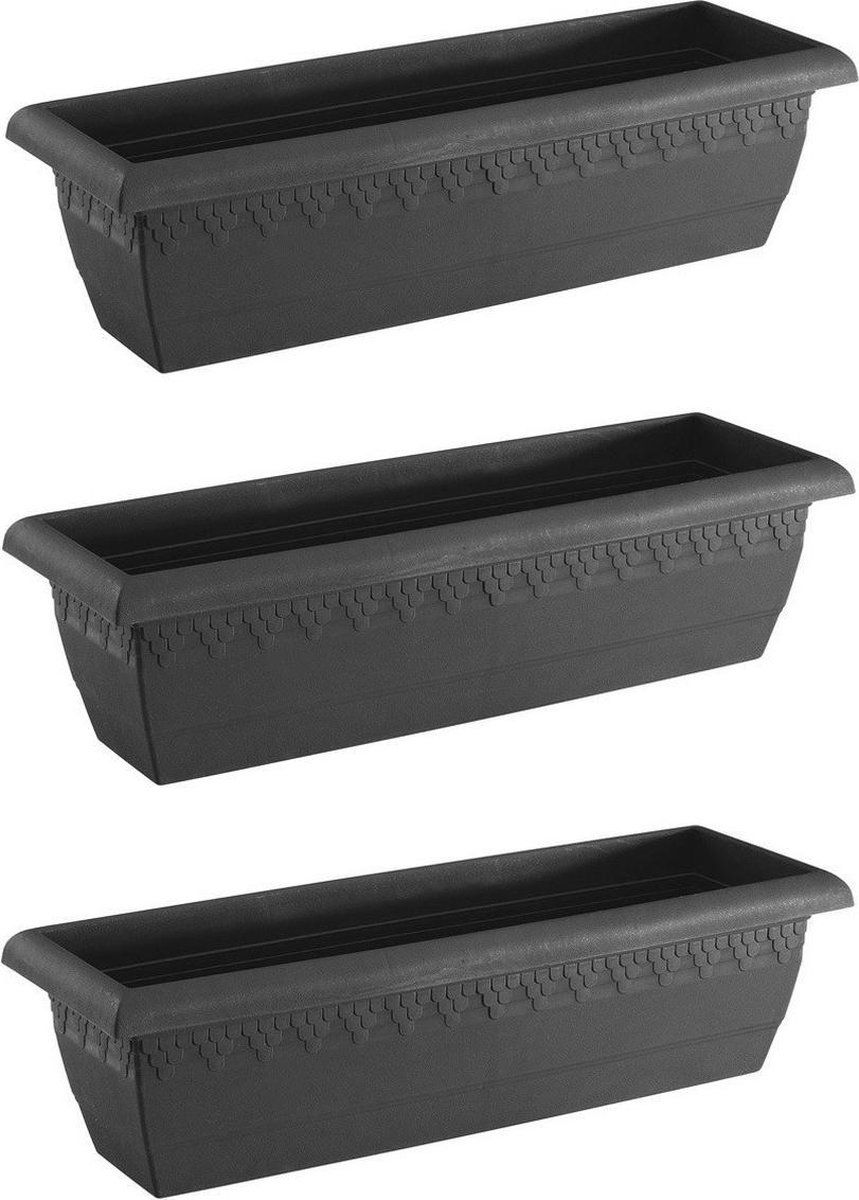 Hega hogar Set van 3x antraciet grijze rechthoekige plantenpotten/bloempotten Jardinera 60 x 20 cm kunststof - Binnen/buiten