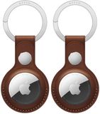 Rosso 2-Pack Deluxe Echt Leer Sleutelhanger Hoesje voor Apple AirTag - Bruin