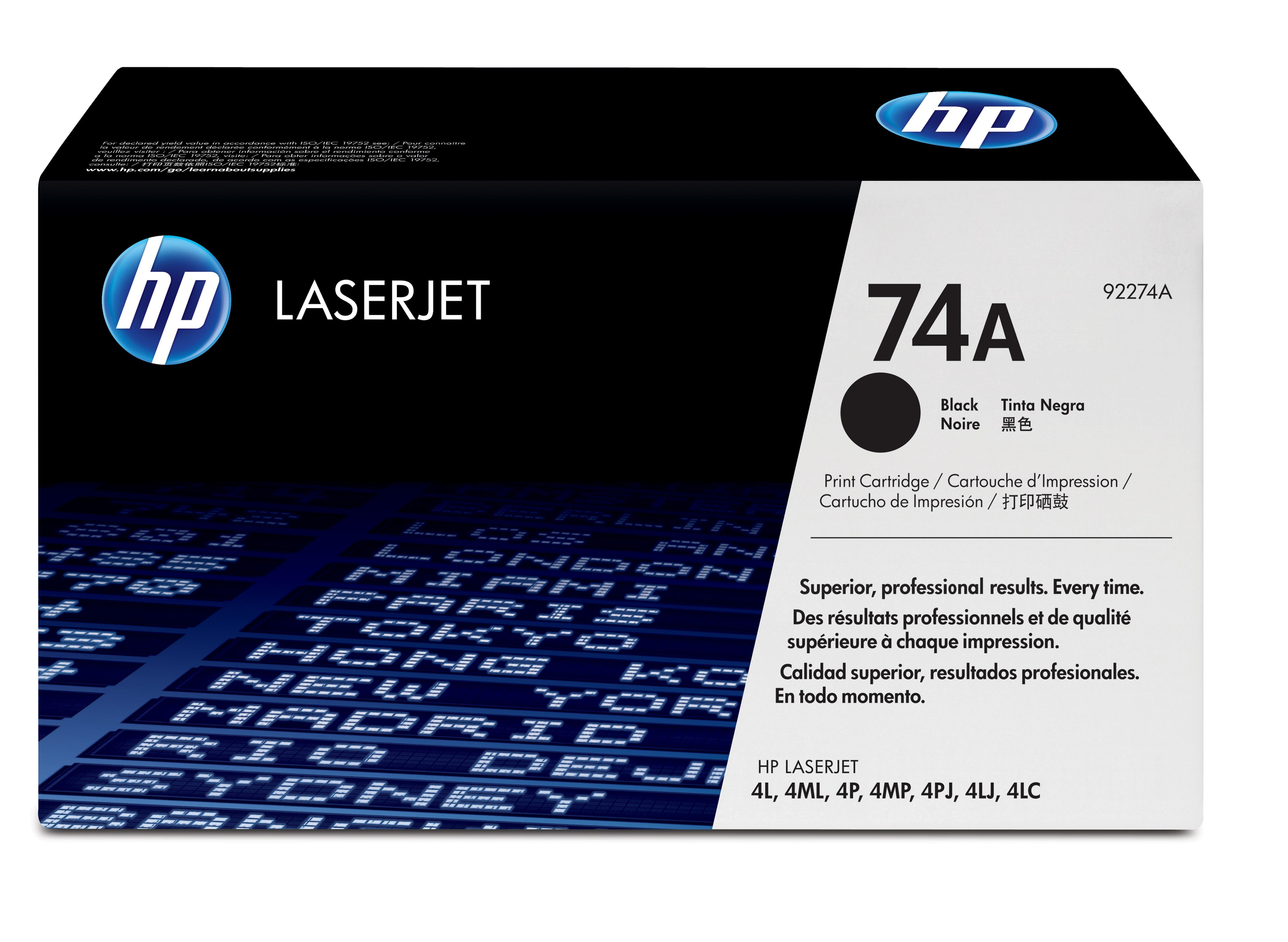 HP 74A Black Original LaserJet Toner Cartridge - 92274A