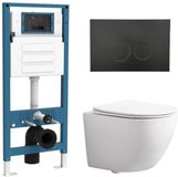 QeramiQ Dely Swirl Compact Toiletset - inbouwreservoir QeramiQ flush - slim zitting - kunststof bedieningsplaat mat zwart - ronde knoppen - glans wit