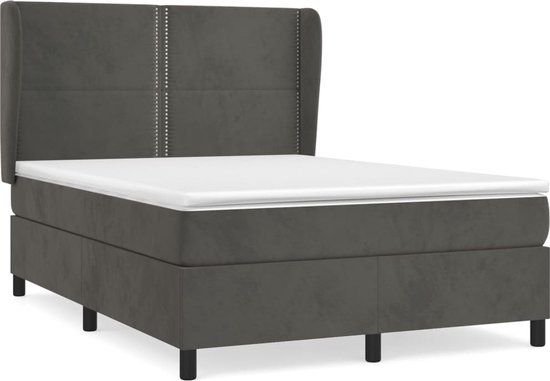 vidaXL Boxspring met Matras Fluweel Donkergrijs 140x200 cm