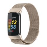 Wigento Fitbit Metalen stalen mesh polsband met magnetische sluiting, beige