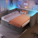 STILVORA Dagbed 90x200 cm – Uitklapbaar Tot 180x200 cm – LED-App en Handmatig Uitschuifmechanisme – Fluweel+MDF – Grijs – Zonder Matras