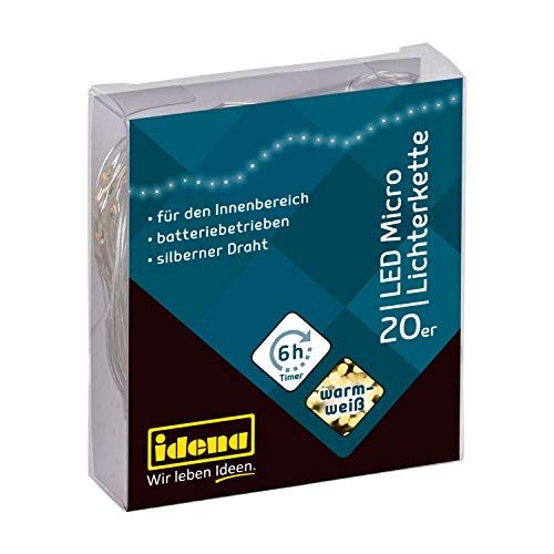Idena 31118 - Micro LED-lichtketting - 20 LED's - Warmwit - Timer - 2.2m - Batterij