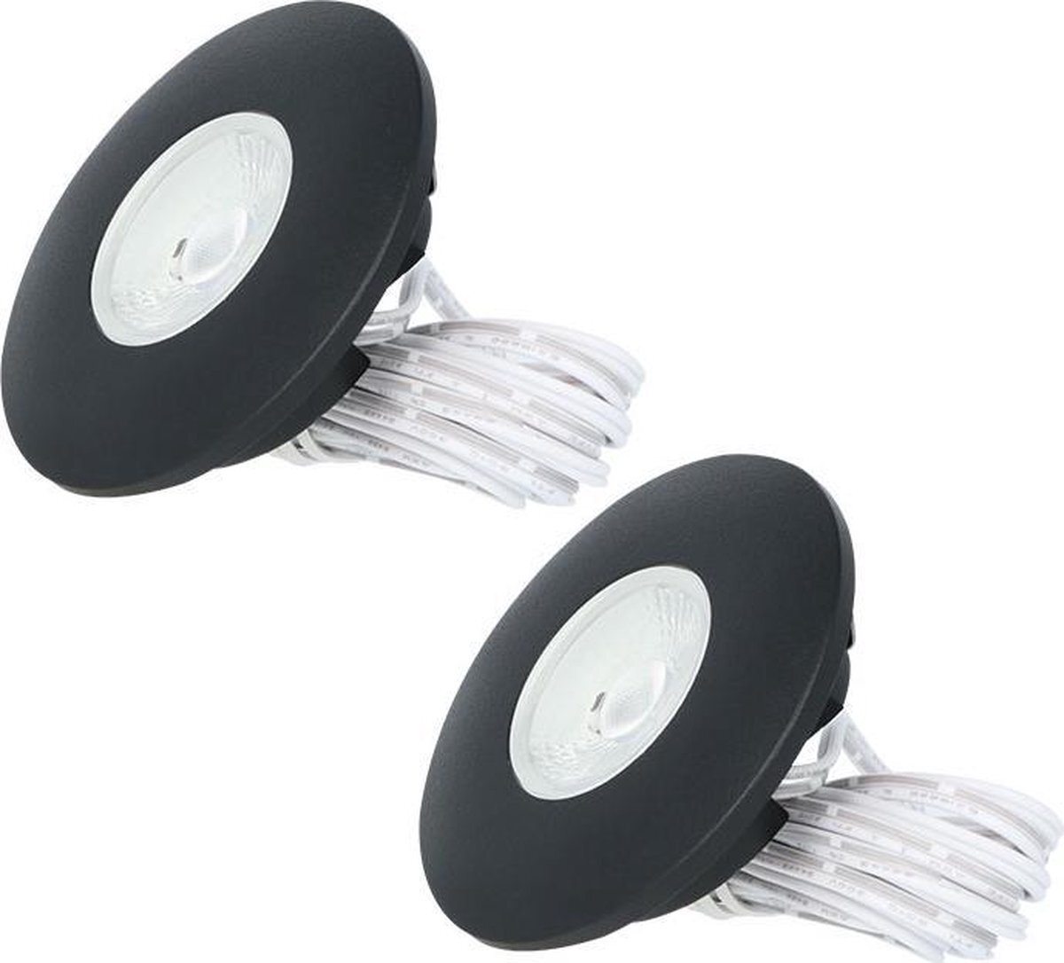 HOFTRONIC 2x Pavo - Platte inbouwspot - LED - Rond zaagmaat 53mm - Zwart - Dimbaar - Zeer lage inbouwdiepte 12mm - 3 Watt - 260 lumen - 230V - 2700K Extra warm wit - Plafondspots - Dunne inbouwspot voor badkamer en buiten -