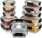 Merkloos Relaxdays Vershoudbakjes Glas - Set van 12 - 5 Groottes - Luchtdicht - Zwart/Transparant