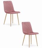 LEOBERT Set van 2 Eetkamerstoelen TURIN Donkerroze – Velvet Bekleding, Modern, Ergonomisch Design, Houtlook Metalen Poten, Max. 120 kg