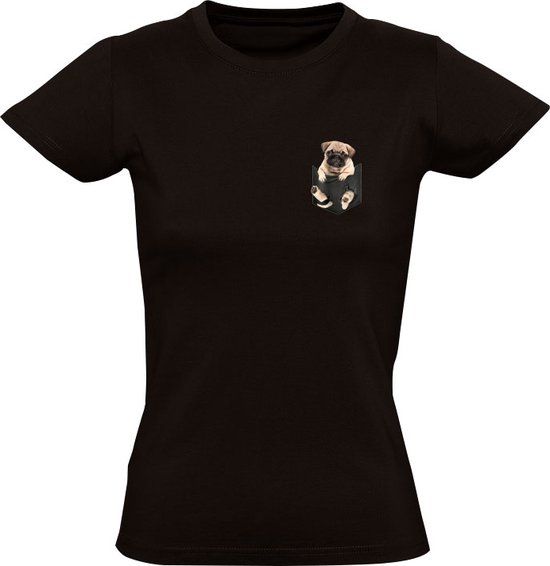 Sol's Zwart Dames T-shirt - Hond in borstzakje - 4XL