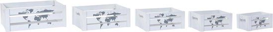 DKD Home Decor Set decoratieve dozen Hout Wereldkaart Wit