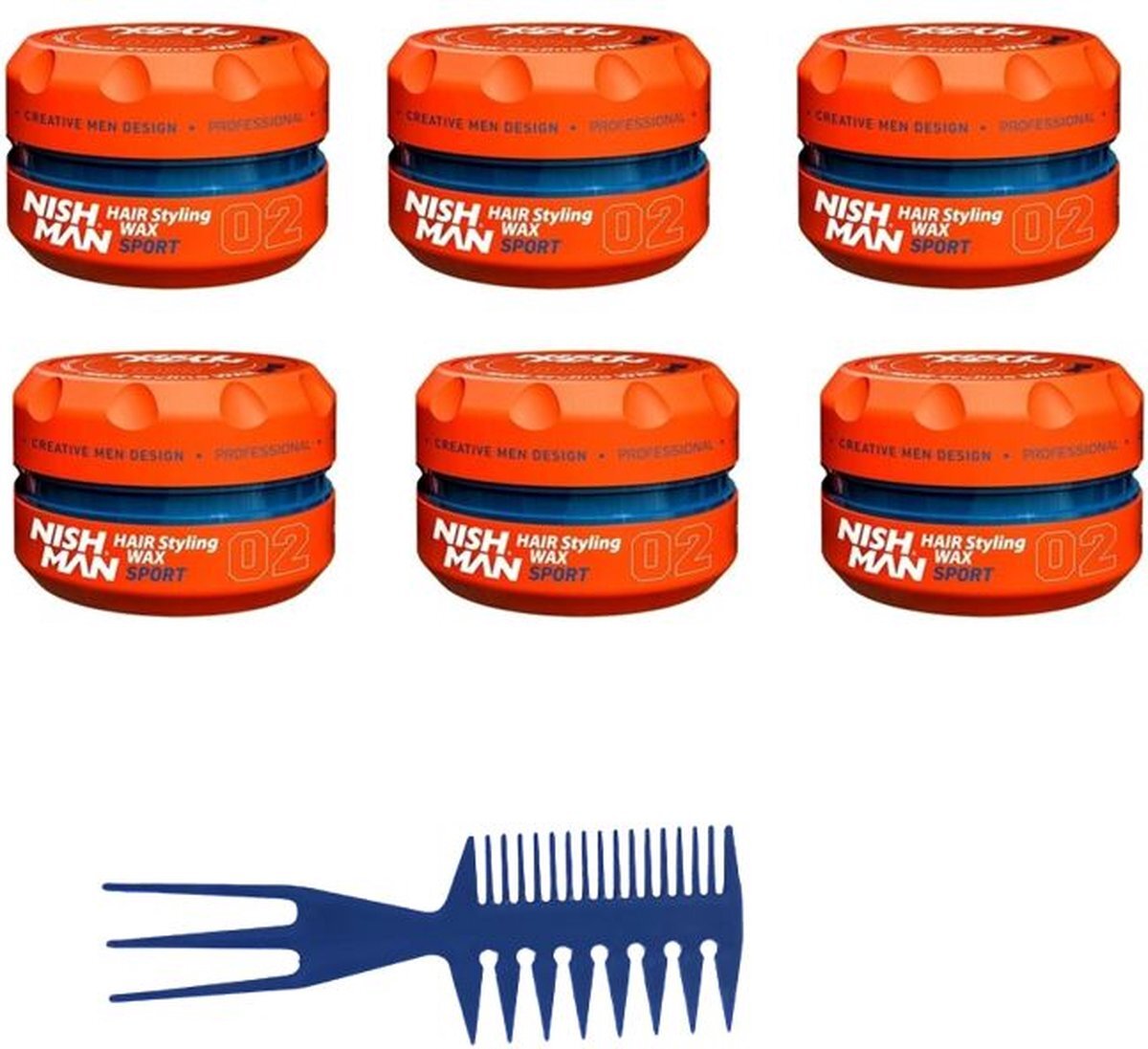 Nish Man Nishmanwax 02 Hair Styling Wax Sport 6 stuks+ Free Styling Comb