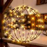 Spetebo Boule lumineuse métallique noir avec effet clignotant pour extérieur, avec minuterie - 47 cm - Éclairage de décoration de jardin avec 256 LED clignotantes blanc chaud, adaptateur inclus