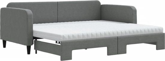 vidaXL Slaapbank met onderschuifbed, 90x190 cm, stof, donkergroen