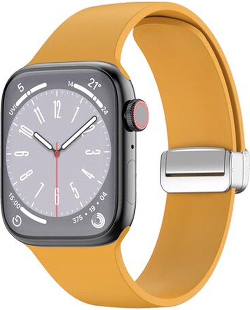 By Qubix Qubix Compatible Apple watch bandje - Siliconen bandje - Folding Buckle - Oker - Geschikt voor Apple Watch 42 / 44 / 45 / Ultra / 49mm