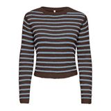 ONLY gebreide gestreepte trui - donkerbruin/blauw