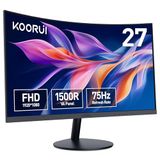 KOORUI 27 inch FHD gebogen monitor met 60 Hz VA paneel, 1800R kromming, kantelinstelling, oogverzorging, HDMI, VGA, zwart 27N5C