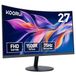KOORUI 27 inch FHD gebogen monitor met 60 Hz VA paneel, 1800R kromming, kantelinstelling, oogverzorging, HDMI, VGA, zwart 27N5C