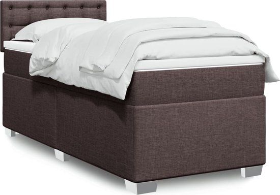 vidaXL Boxspring met matras stof donkerbruin 90x190 cm
