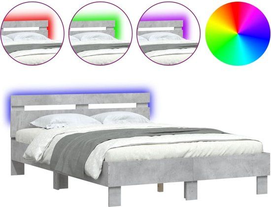 vidaXL Bedframe met hoofdeinde en LED, betongrijs, 120x200 cm