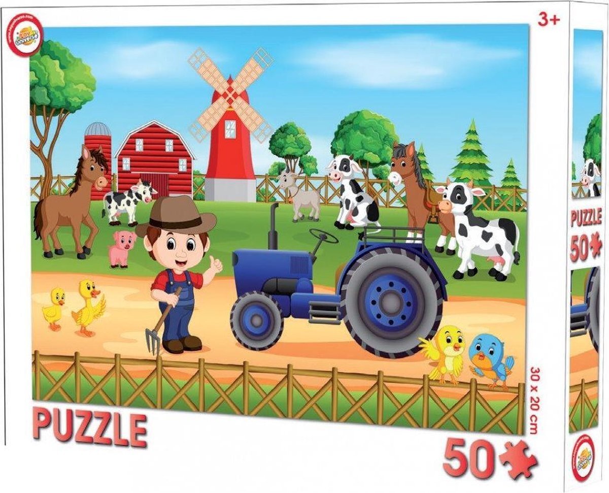 Toy Universe Boerderij puzzel - 50 stukjes - Boerderijdieren puzzle - 30 x 20 cm