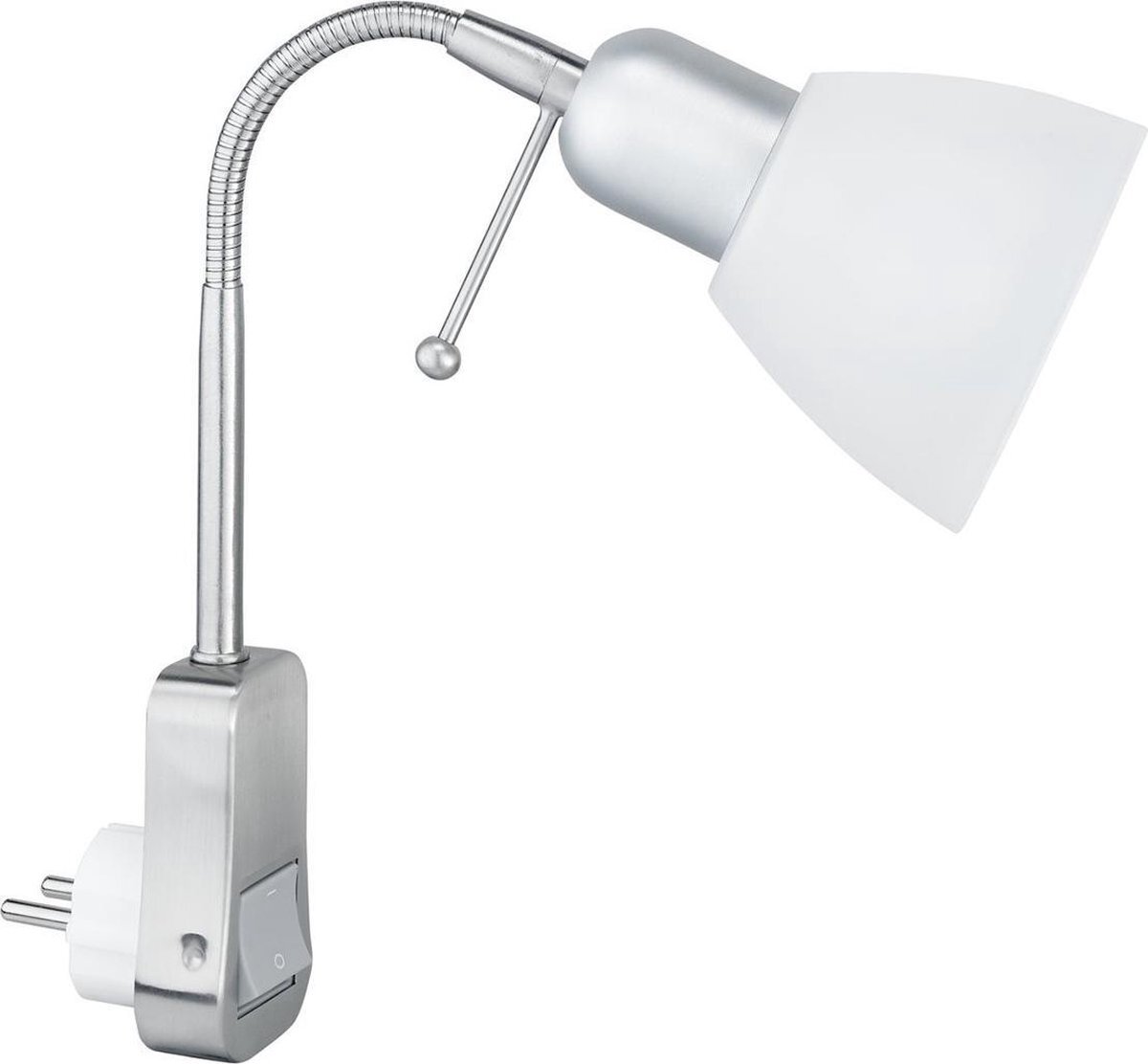 Qualu Stopcontact Lamp met Schakelaar - Torna - Rond - Mat Chroom - Aluminium - E14 - Stekkerlamp - Stekkerspot