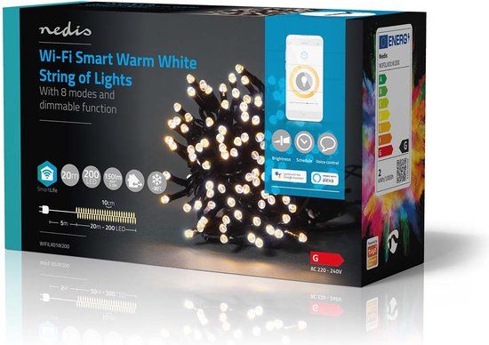 Nedis SmartLife Kerstverlichting - Koord - 200 LED's - Warm Wit - 20m - Wi-Fi - App Bediening