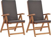 vidaXL Relaxstoelen met kussens, 2 stuks, massief teakhout, grijs