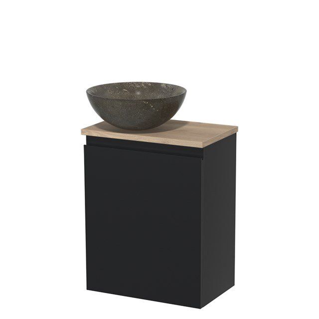 Maxaro Modulo Toiletmeubel 41 cm - Mat Zwart - Lichtbruin Eiken