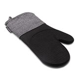 Cuisinart Houtskool siliconen ovenhandschoenen - enkele ovenhandschoen met grijze visgraatmanchet, antislip, hittebestendige siliconen ovenwanten