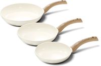 Cook and Pan Cook & Pan - Koekenpannenset 3-delig + 3 glazen deksels - PFAS vrij - Inductie Keramisch - Non stick - 7 jaar garantie - Crème