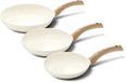 Cook and Pan Cook & Pan - Koekenpannenset 3-delig + 3 glazen deksels - PFAS vrij - Inductie Keramisch - Non stick - 7 jaar garantie - Crème