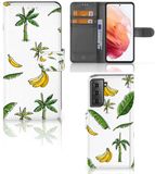 B2Ctelecom Samsung Galaxy S21 Hoesje Book Case Kunstleer TPU Banana Tree Banaan Natuur Planten
