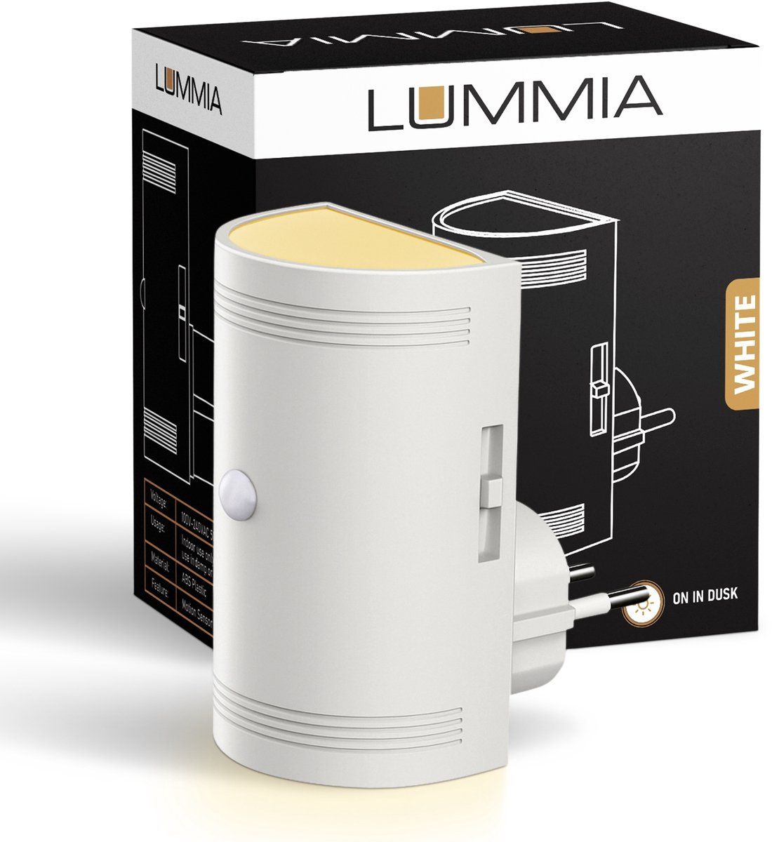 LUMMIA® Stekkerlamp - Bewegingssensor Lamp Binnen - Nachtlampje Stopcontact - Stekkerspot - Halfrond - 2700K - ABS-Kunststof - 5.2 x 8.8 cm