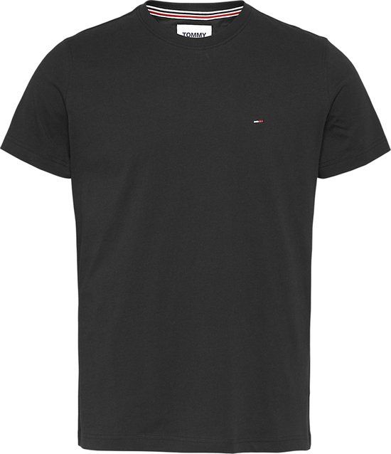 Tommy Jeans Heren Tee SS Flag Slim Fit Shirt - Zwart - Maat XXL