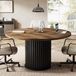 Tribesigns bureau 120 cm, compatible 4 et 6 personnes, bureau de bureau avec construction MDF stable et base en métal, idéal pour salles de réunion, marron et noir