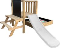 AXI Leah Mini Speeltoren met Zandbak en Picknicktafel – Witte Glijbaan – Met Krijtbord – FSC hout – Klein speeltoestel voor de tuin / buiten